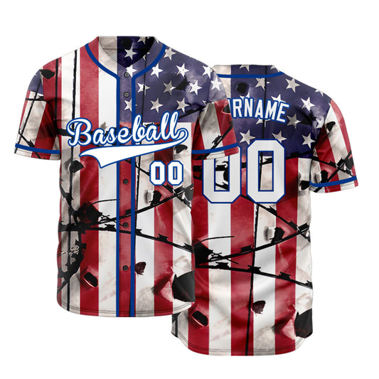 Custom Bullet Hole Flag Baseball Jersey