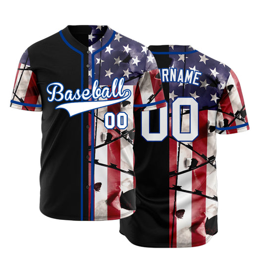 Custom Bullet Hole Flag Half Baseball Jersey
