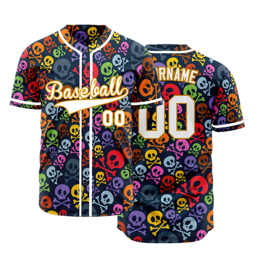Custom Colorful Skull Baseball Jersey