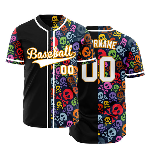 Custom Colorful Skull Half Baseball Jersey