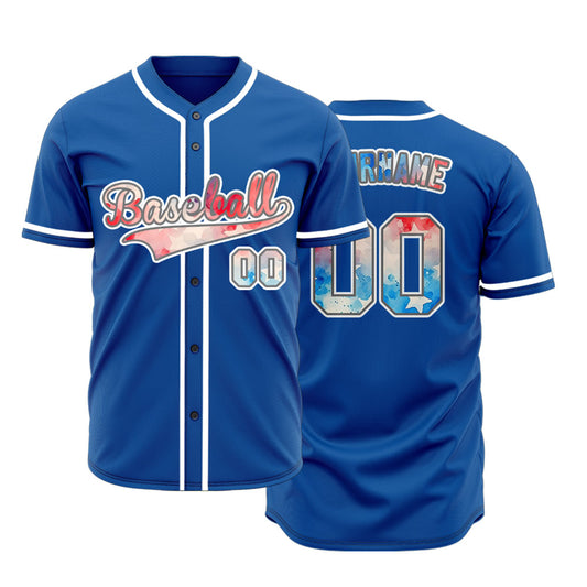 Custom Colorful Star Blue Baseball Jersey