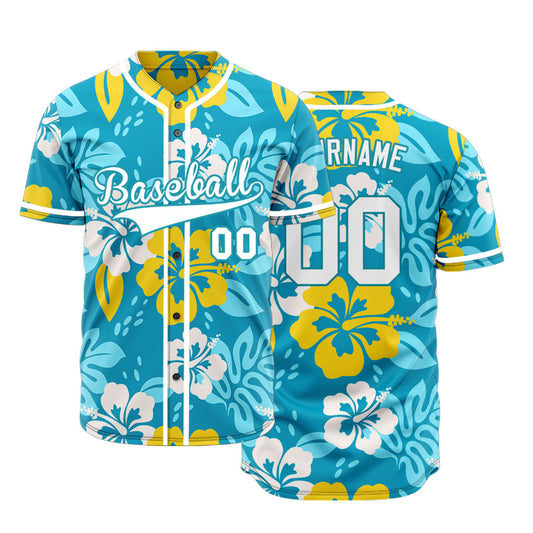 Custom Dark Blue Flower Baseball Jersey