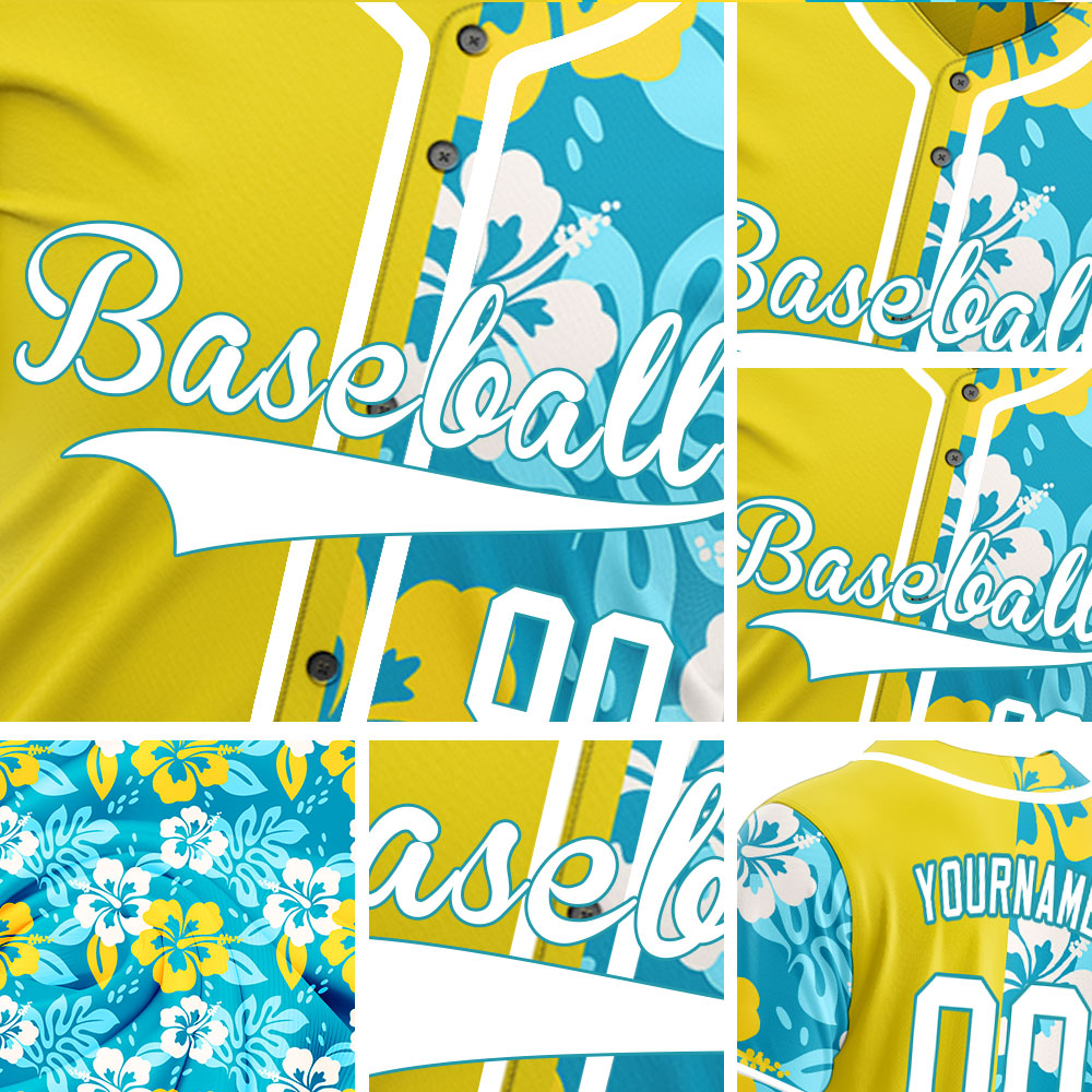 Custom Dark Blue Flower Half Yellow Baseball Jersey