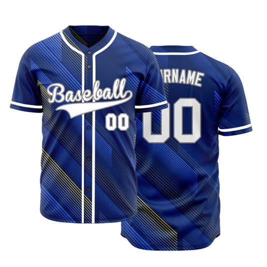 Custom Dark Blue Gold Lines Baseball Jersey