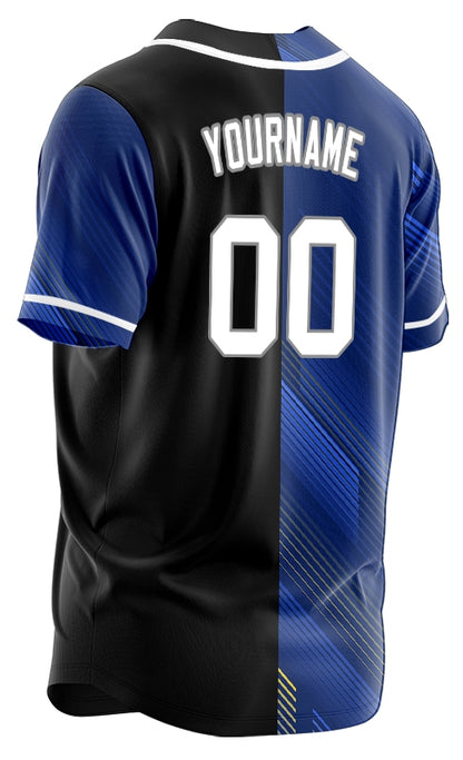 Custom Dark Blue Gold Lines Half Baseball Jersey