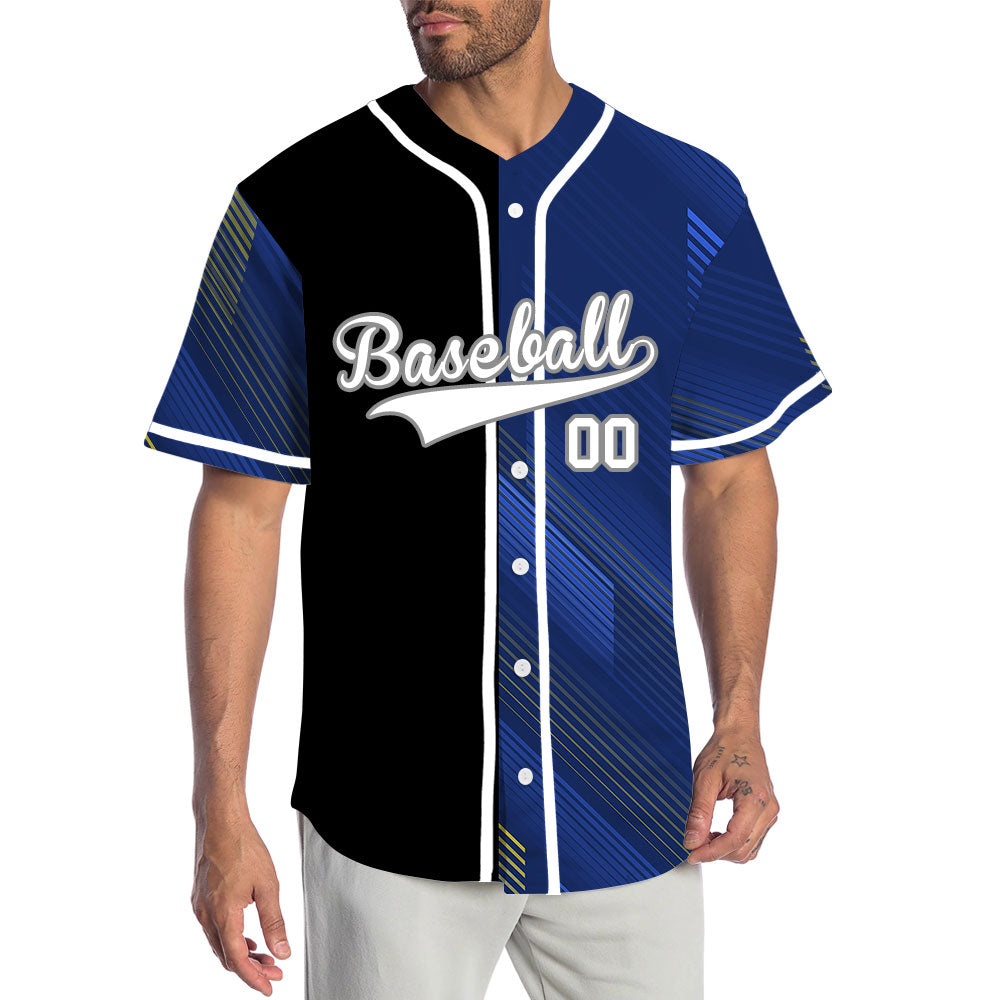 Custom Dark Blue Gold Lines Half Baseball Jersey