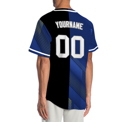 Custom Dark Blue Gold Lines Half Baseball Jersey
