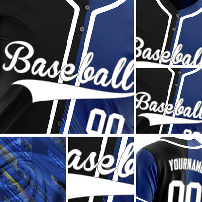 Custom Dark Blue Gold Lines Half Baseball Jersey