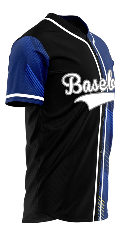 Custom Dark Blue Gold Lines Half Baseball Jersey