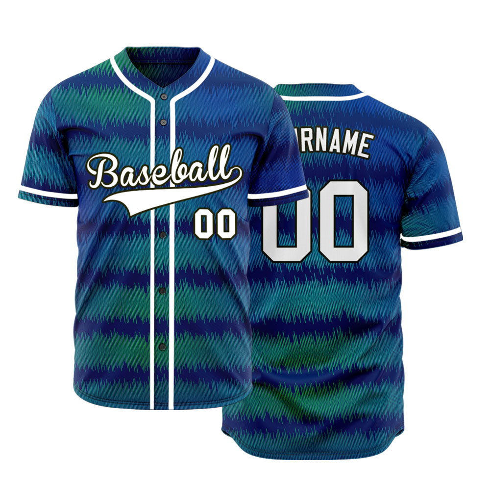 Custom Dark Blue Green Wave Grain Baseball Jersey