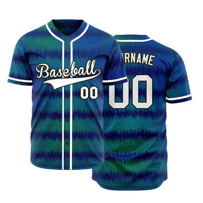Custom Dark Blue Green Wave Grain Baseball Jersey