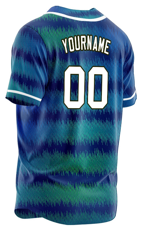 Custom Dark Blue Green Wave Grain Baseball Jersey
