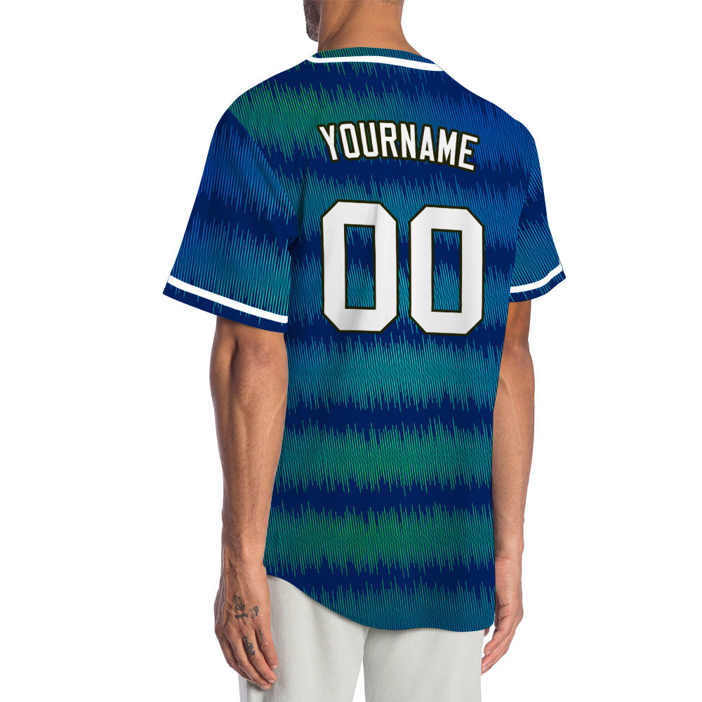 Custom Dark Blue Green Wave Grain Baseball Jersey