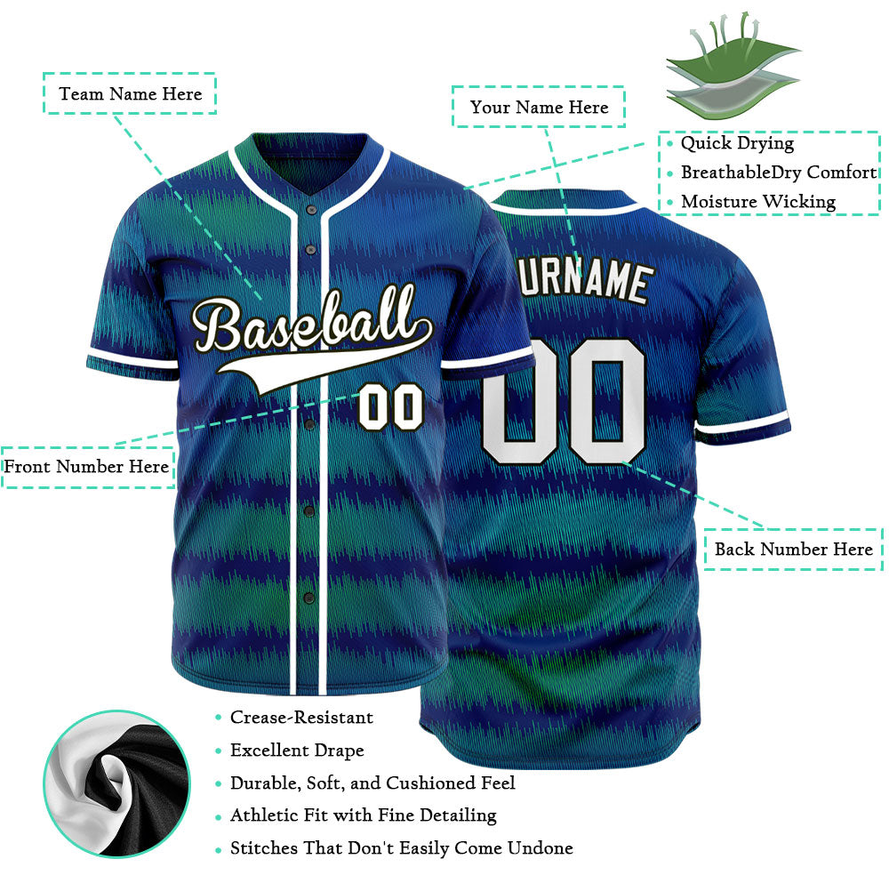 Custom Dark Blue Green Wave Grain Baseball Jersey