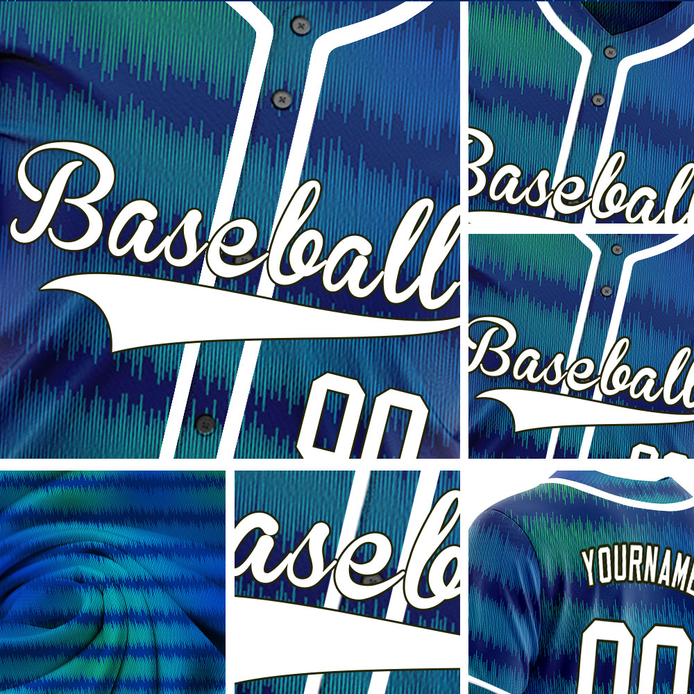 Custom Dark Blue Green Wave Grain Baseball Jersey