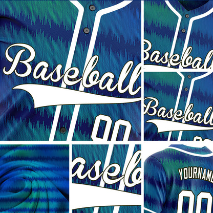 Custom Dark Blue Green Wave Grain Baseball Jersey