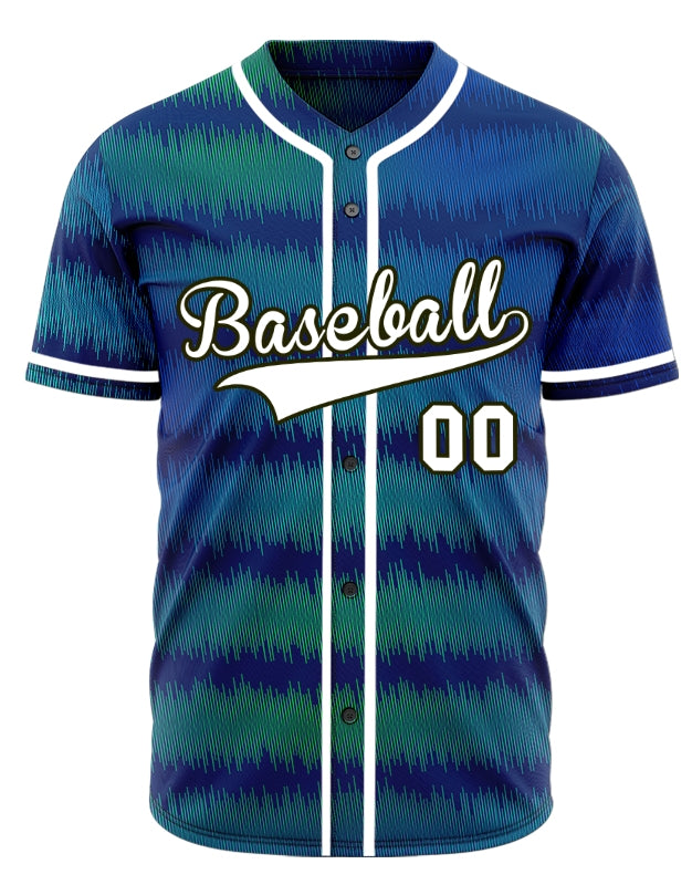 Custom Dark Blue Green Wave Grain Baseball Jersey