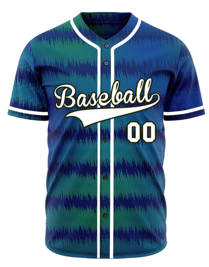 Custom Dark Blue Green Wave Grain Baseball Jersey