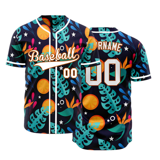 Custom Dark Blue Tropical Baseball Jersey