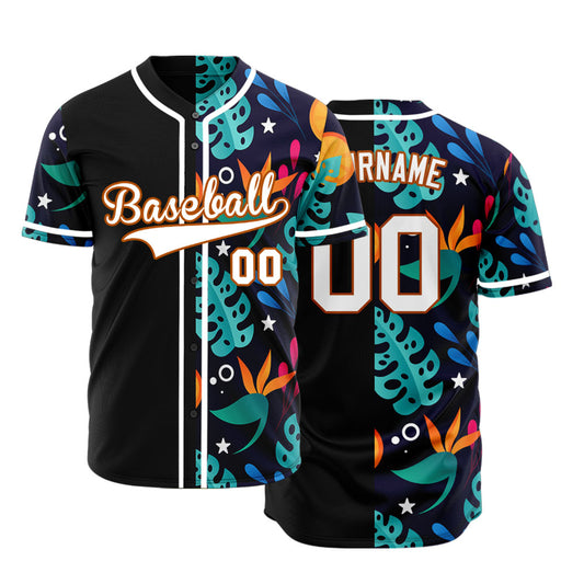 Custom Dark Blue Tropical Half Baseball Jersey