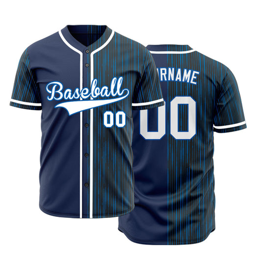 Custom Dark Blue Vertical Lines Half Baseball Jersey