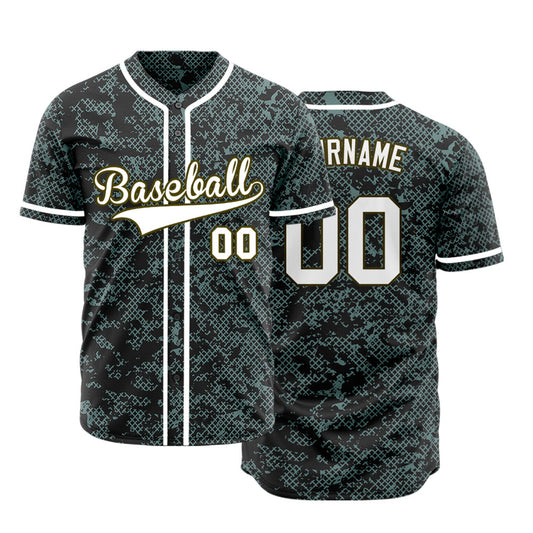 Custom Dark Green Black Camouflage Baseball Jersey