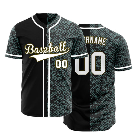 Custom Dark Green Black Camouflage Half Baseball Jersey