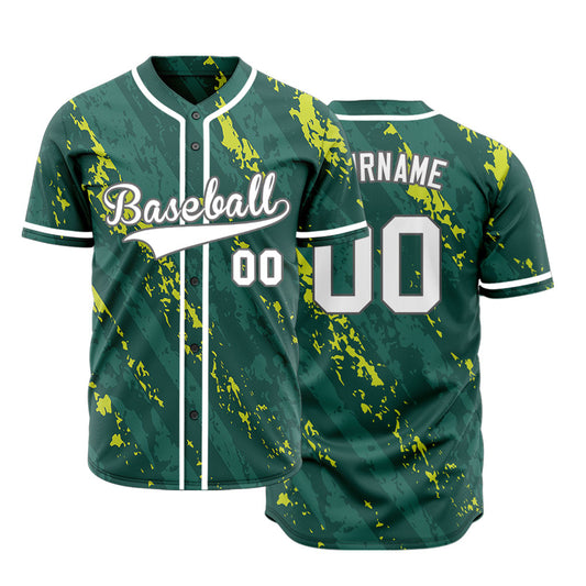 Custom Dark Green Fluorescent Green Mottled Baseball Jersey