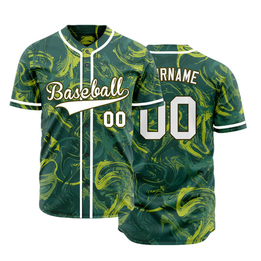 Custom Dark Green Yellow Painting Baseball Jersey