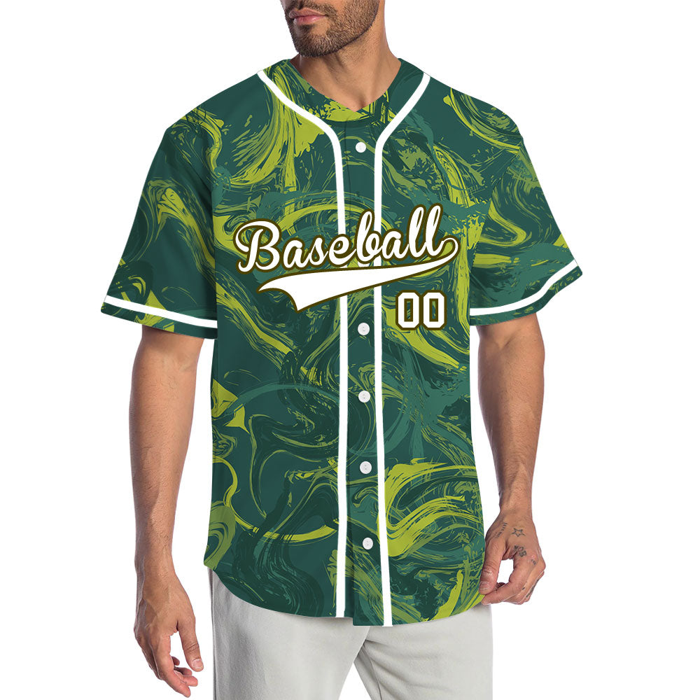 Custom Dark Green Yellow Painting Baseball Jersey