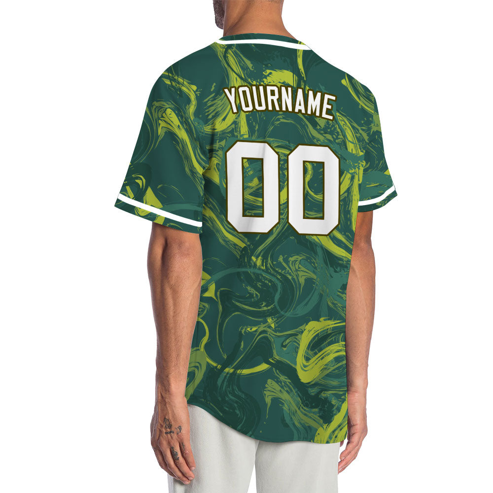 Custom Dark Green Yellow Painting Baseball Jersey