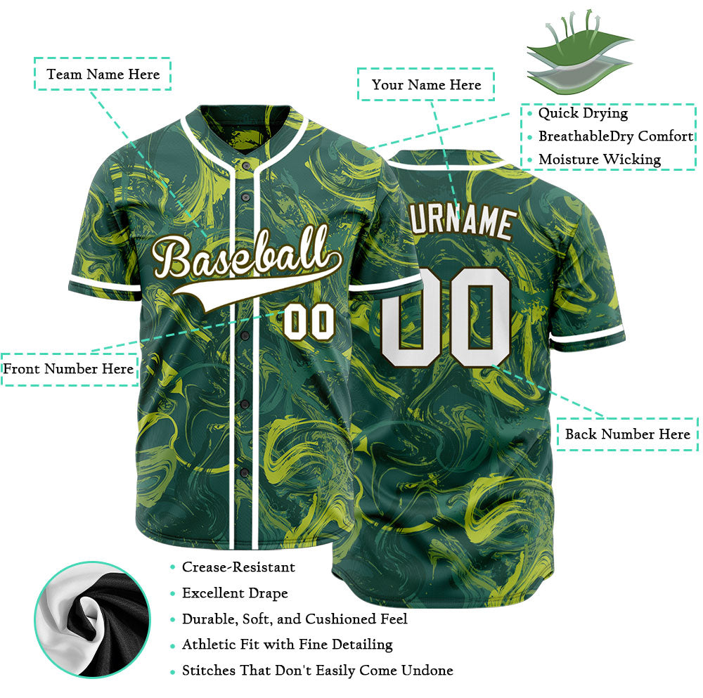 Custom Dark Green Yellow Painting Baseball Jersey