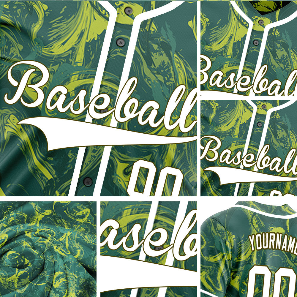 Custom Dark Green Yellow Painting Baseball Jersey