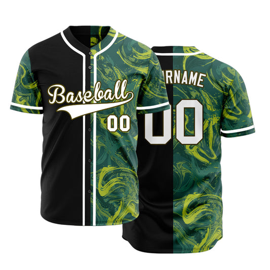 Custom Dark Green Yellow Painting Half Baseball Jersey