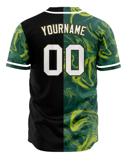 Custom Dark Green Yellow Painting Half Baseball Jersey