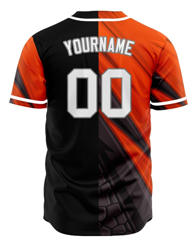 Custom Dark Orange Black Lines Half Baseball Jersey
