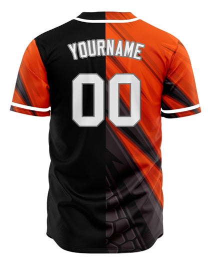 Custom Dark Orange Black Lines Half Baseball Jersey