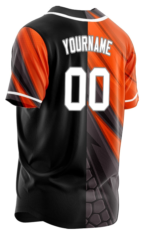 Custom Dark Orange Black Lines Half Baseball Jersey