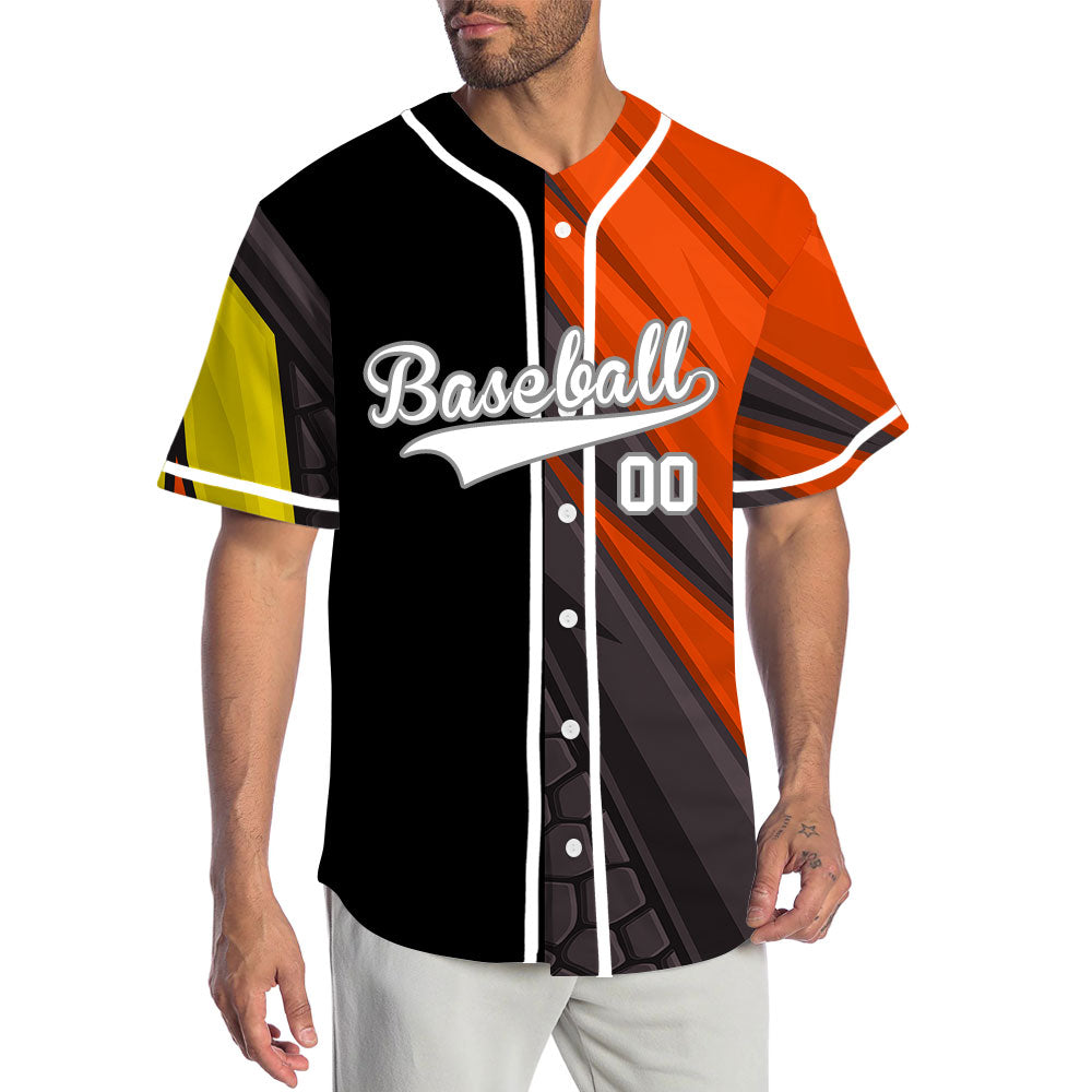 Custom Dark Orange Black Lines Half Baseball Jersey