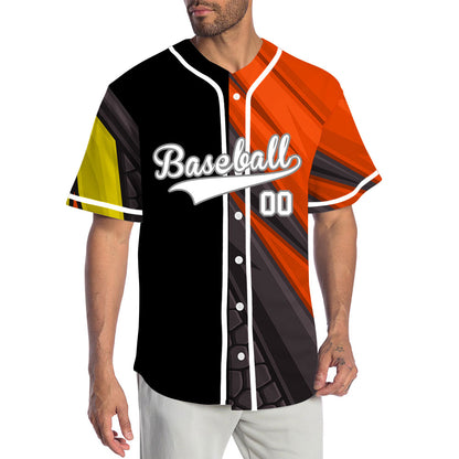 Custom Dark Orange Black Lines Half Baseball Jersey