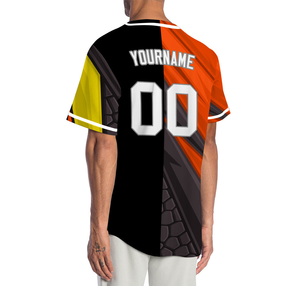 Custom Dark Orange Black Lines Half Baseball Jersey
