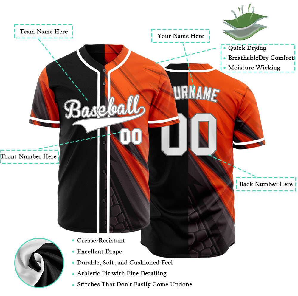 Custom Dark Orange Black Lines Half Baseball Jersey