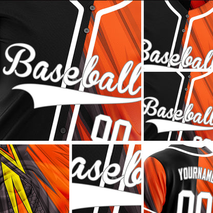 Custom Dark Orange Black Lines Half Baseball Jersey