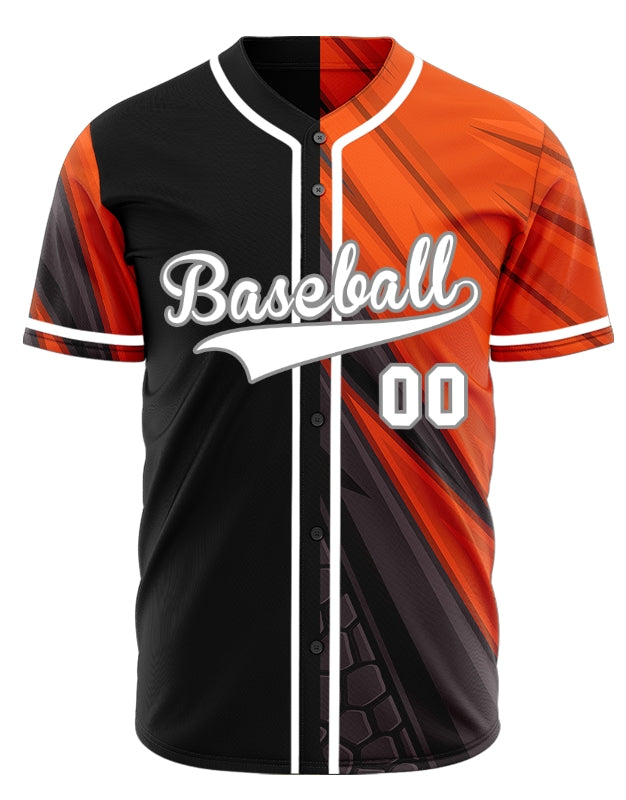 Custom Dark Orange Black Lines Half Baseball Jersey