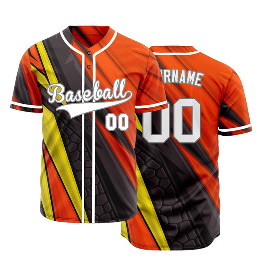 Custom Dark Orange Yellow Black Lines Baseball Jersey