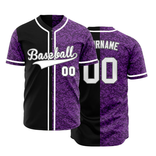 Custom Dark Purple Camouflage Half Baseball Jersey