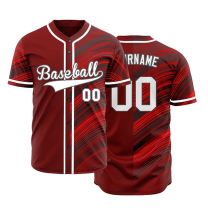 Custom Dark Red Black Wavy Half Baseball Jersey