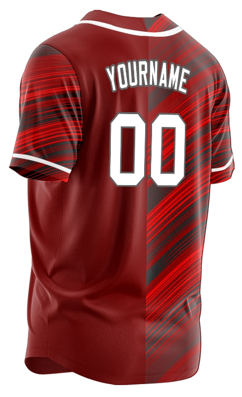 Custom Dark Red Black Wavy Half Baseball Jersey