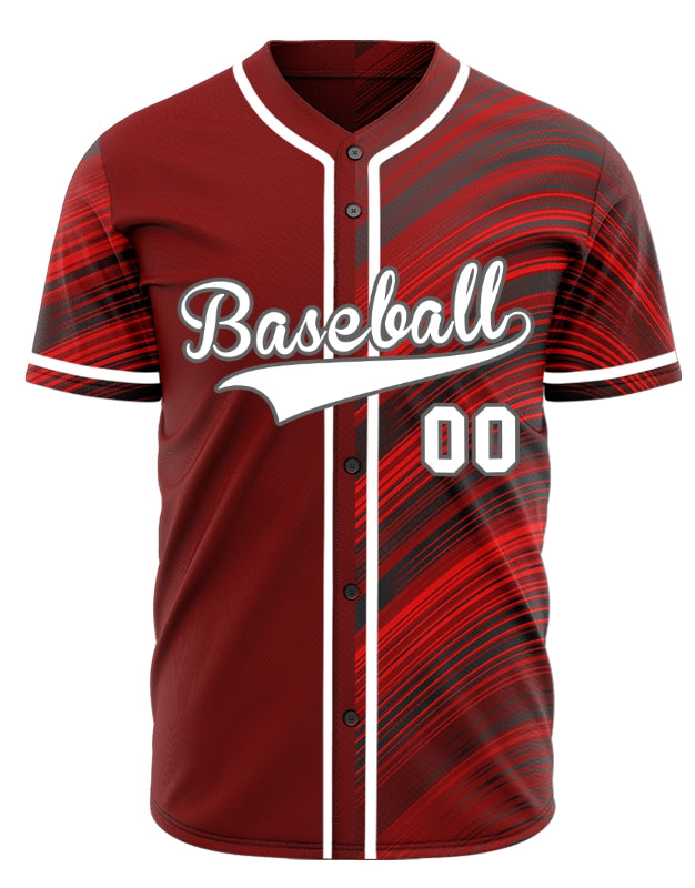 Custom Dark Red Black Wavy Half Baseball Jersey