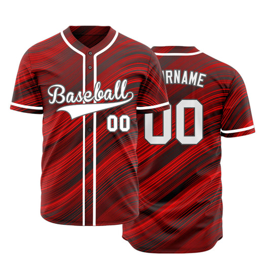Custom Dark Red Black Wavy Lines Baseball Jersey